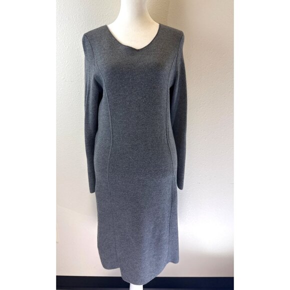 Talbots Womens 100% Merino Wool Sweater Dress Gray Midi Long Sleeve Large Petite - Picture 1 of 13